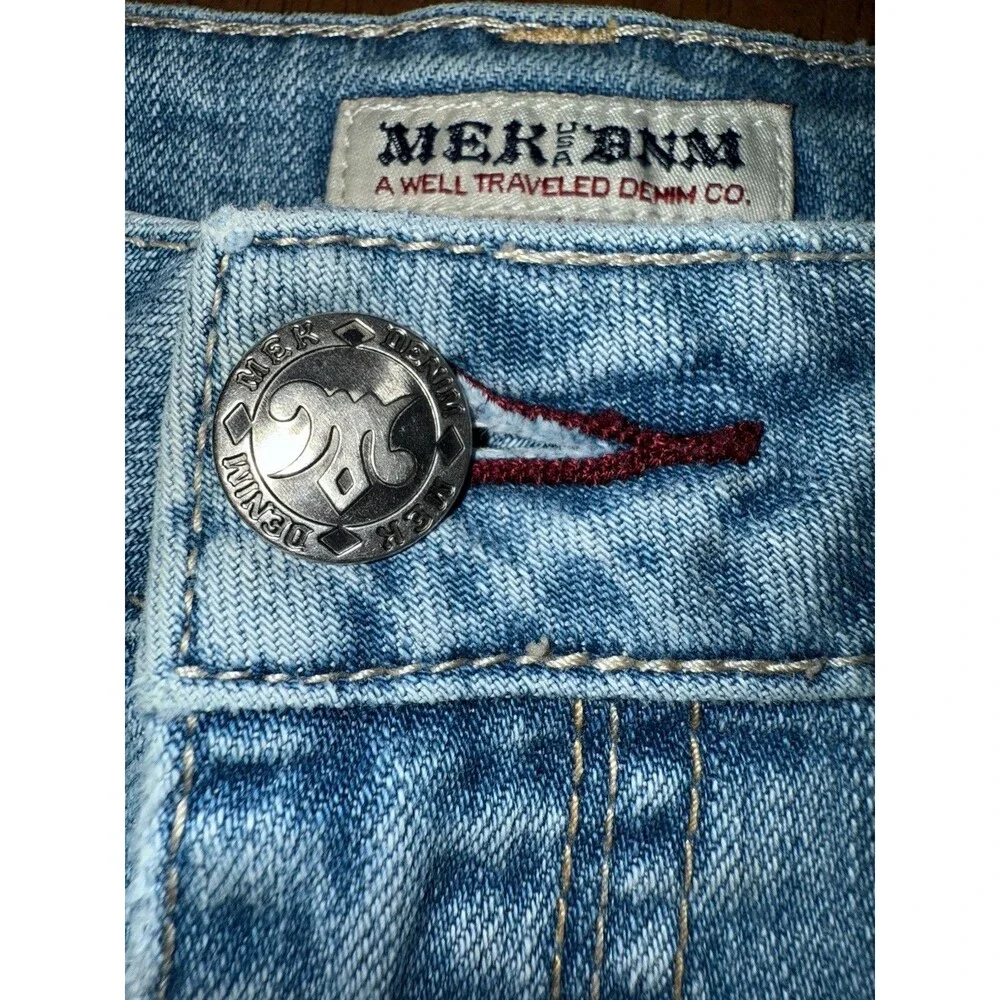 Mek Denim New York Bootcut Jeans 30x34L Light Wash Distressed Flap Pockets Y2K